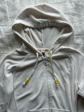 2007 White Terry Zip Hoodie with Yellow Accent